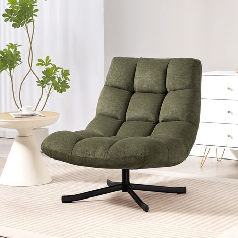 Sessel Drehbar Loungesessel mit Breiter Sitzfläche, wasserabweisend Chenille-Optik, gekreuzt Stahlbeine, Grün