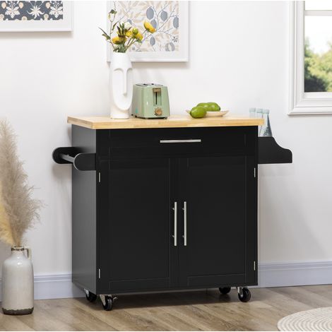 Carro de cocina 109/40/89 cm negro con especiero, portarrollos y amplio espacio de almacenaje (1/5)