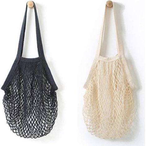 2Pcs Sac En Filet A Mailles En Coton Reutilisable Portable Organisateur Sac A Main De Courses Sac A Main Sac De Stockage De Courses (1/4)