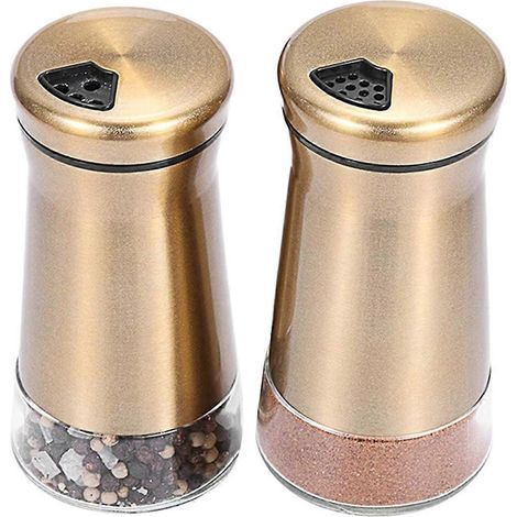 Lot de 2 pièces inox sel et poivre shakers transparent bottom bouteille récipient avec inox top copper épice pots (1/5)