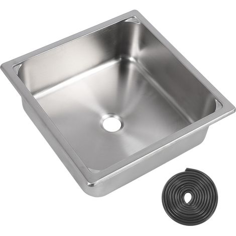 Évier de bar à cuve unique 13,8 x 4,7 pouces cuisine carrée en acier inoxydable avec trou de vidange de 40 mm pour caravane camion de nourriture bateau couleur poli brossé. (1/5)