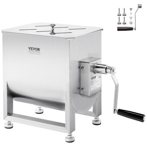 Mezcladora de Carne Manual Tanque de 20 L, Equipo de Procesamiento de Carne, Capacidad Máxima de Mezcla de 13,6 kg, Mezcladora de Salchichas de Acero Inoxidable con Tapa, Caja de Engranajes (1/5)