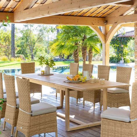 Hesperide – Table extérieure extensible en bois d'acacia 10 places – Double rallonge papillon 169/270 cm – Idéale pour repas en plein air (1/8)