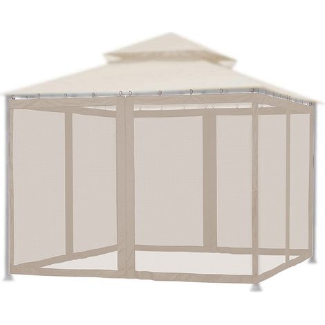 Moustiquaire pour auvent de terrasse, moustiquaire pour porche, patio et espaces de vie extérieurs, murs de terrasse à 4 panneaux avec fermeture éclair,300x300cm Marron,DUBUNS