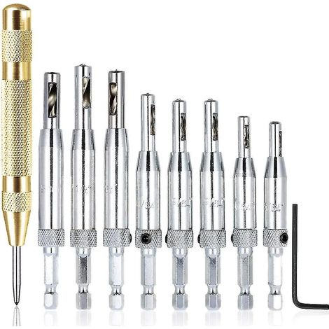 8 Pieces Center Drill Bit Sets Elf-centering Hinge Drill Hole Punch Woodworking Tools For 1/4'' Furniture Door (1/5)