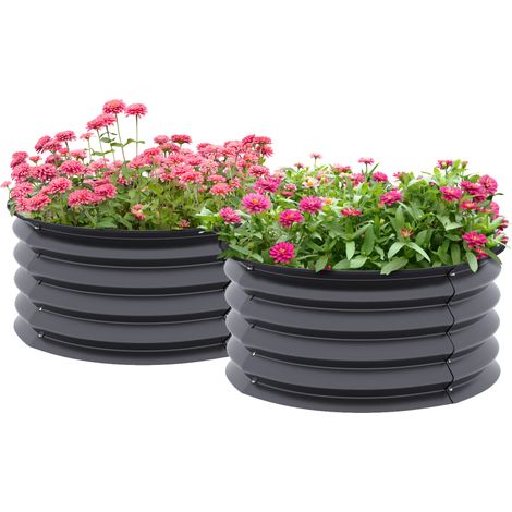 2-Pack Metal Planter Box with Safety Edging,Easy Assembly Raised Garden Bed in Dark Grey for Outdoor Gardening