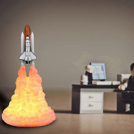Veilleuse décorative 3D, lampe fusée imprimée en 3D, lampe navette spatiale rechargeable USB, cadeau idéal pour Noël (1/5)