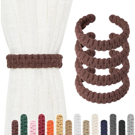 Lot de 4 embrasses de rideaux en corde de coton naturel - Style rustique de ferme - Décoratifs pour rideaux légers/à poids léger - Fabriqués à la main - Tressés - Pour la maison (1/5)