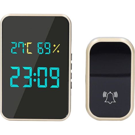 Campanello senza fili automatico e impermeabile per esterni, senza batterie, con visualizzazione di temperatura, umidità e ora, dotato di 38 melodie e 4 livelli di volume.
