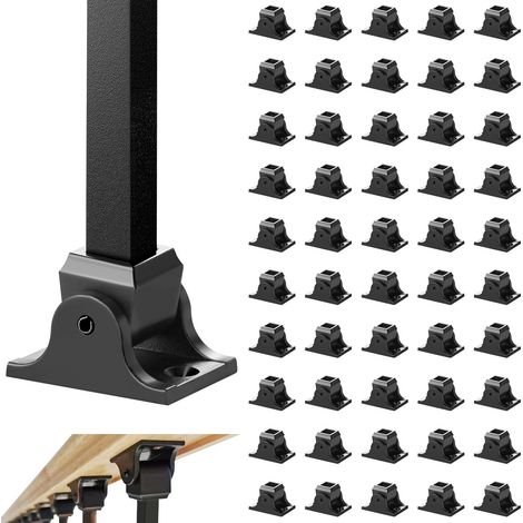 Sabots de Garde-corps Carrés 50PCS Base Support de Balustre en Alliage d'Aluminium Inclinée, Tiges Forgées avec Trous de Vis pour Balustrade d'Escalier 12,7 mm, Revêtement par Pulvérisation Noir (1/5)