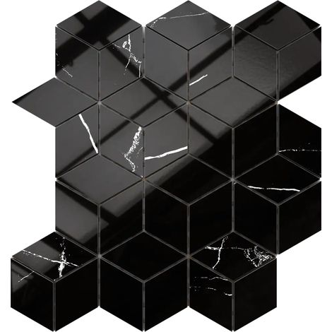 Ilcom mosaico in gres su rete per bagno e cucina 26.5cm x 30.5cm - Black veins diamond (1/3)