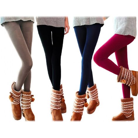 TrAdE Shop Traesio - Set 5 Leggings Aderente Donna Ass. Gaia Effetto Termico Interno Felpato -    S-M