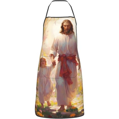 Tablier de cuisine minimaliste bohème Jésus et agneau « Retrouvez Jésus » avec poches pour hommes et femmes coloris 5 (1/5)