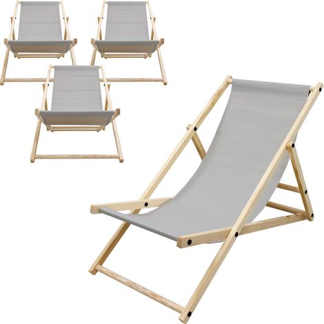 ECD Germany Set di 4 Sedie a Sdraio Grigio Chiaro in Legno di Pino fino a 120 kg Schienale Regolabile 3 Posizioni Lettino Prendisole da Esterno per Spiaggia Sdraiette Sedia Pieghevole Giardino Piscina (1/5)