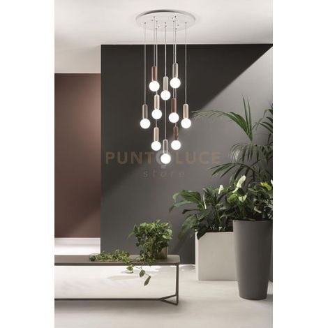 SOSPENSIONE MIX ROCK 10 LUCI ATTACCO G9 BASE TONDA D.60CM CEMENTO E VETRO