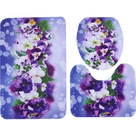 Ensemble Tapis De Bain Et Abattant Wc - Fibre De Polyester Antidérapant Absorbant - Pour Salle De Bain - Lot De 3 Pièces (1/5)