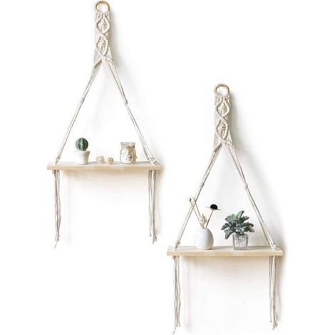 Étagère Murale - Bois Pin - Style Bohème - Pour Salon Chambre Salle De Bain - Lot De 2 (1/5)
