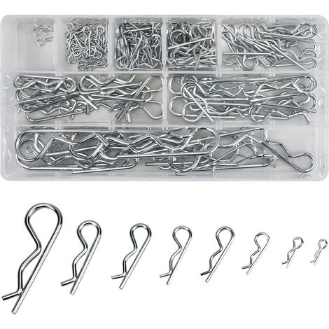 180 Splinte, 8 Größen R-Clips Sicherungsstift, R-förmige Splintclips, Splint-Sortiment mit Aufbewahrungsbox für Kfz, Traktor, Rasenmäher (1/5)