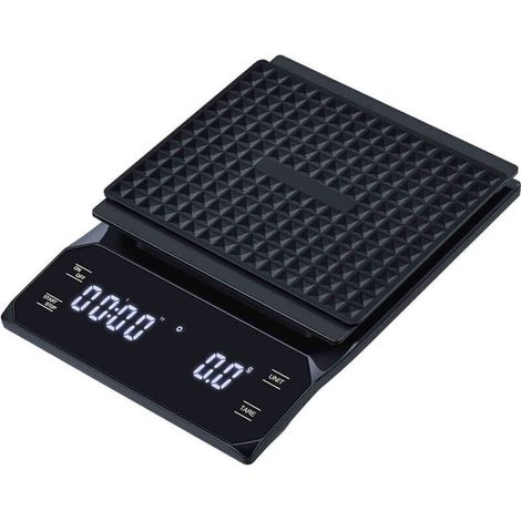 Balance digitale de cuisine étanche tactile 3kg 0.1g, avec minuterie. Pour café, pâtisserie, boutique - noir.