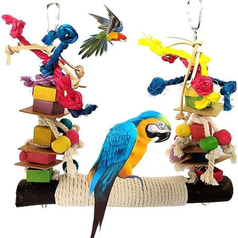 1 juguete para loros, puente de escalera de madera, percha para columpio, juguete para masticar, decoración para jaula de pájaros (1/5)