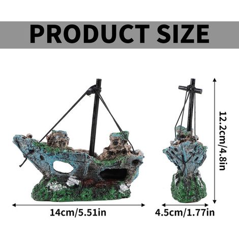 Décoration d'épave de bateau pour aquarium ornement de bassin avec cachette pour poissons