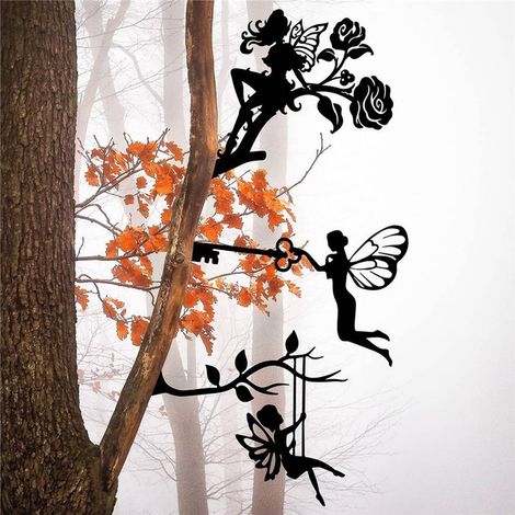 Statue de silhouette de fée, décoration de branche métallique, ornement en acier, artisanat, décoration de jardin extérieur, 1 pc (modèle clé elfe)