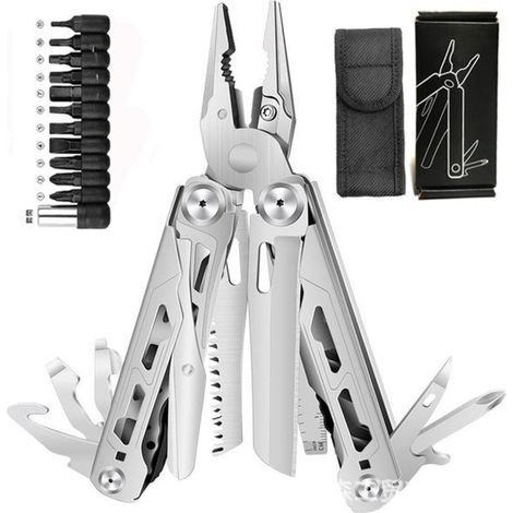 Multi-purpose stainless steel pliers with self-locking mechanism, perfect for outdoor use and survival situations. (1/5)