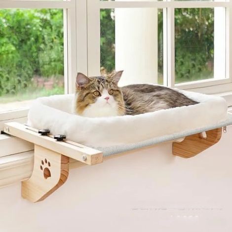 Lits pour chats, hamacs pour chats, perchoirs de fenêtre, lits suspendus en bois pour chats, chaises longues pour chats, sièges de fenêtre, sièges pour chats durables et réglables (1/5)