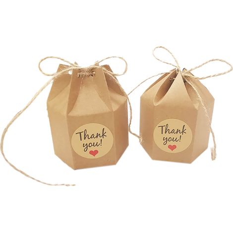 50 boîtes à dragées hexagonales créatives et raffinées pour mariage, coffret cadeau sur le thème de la forêt, emballage pour cadeaux d'invités, boîte hexagonale en papier kraft + cordelette + autocoll (1/5)