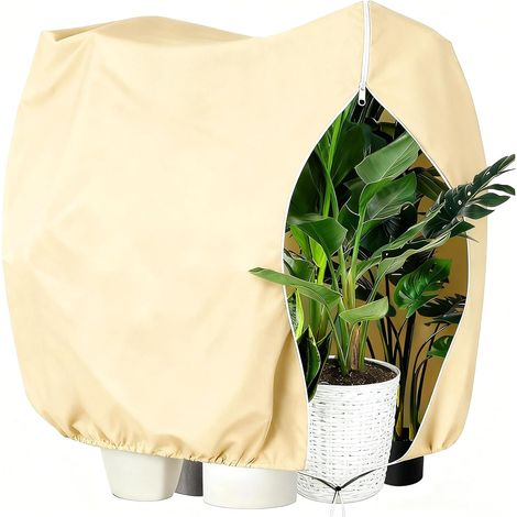 Pflanzenschutz Winter 1 Stück 200x240cm Winterschutz für Pflanzen Winterschutz für Kübelpflanzen mit Reißverschluss,Frostschutz Pflanzen für Palmen Winterschutz Olivenbaum Balkonpflanzen Beige