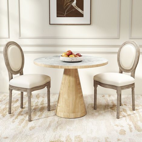 Ensemble de 2 Chaises en Bois Vintage Rétro avec Revêtement en Tissu, 49x56x96cm, Blanc Crème (1/5)