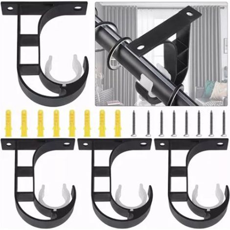 Accessoires de fixation pour tringle à rideaux à montage supérieur renforcés : support de base pour tringle romaine, cadre de support, 4 ensembles noirs (1/5)