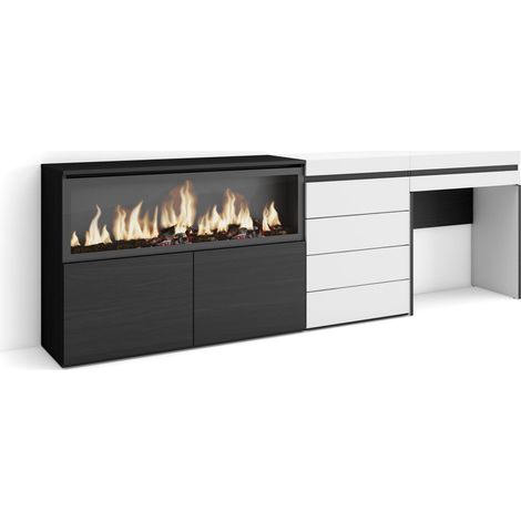Skraut Home - Schminktisch, Frisiertisch mit Stauraum, 234x75x35 cm, mit Schublade, Elektrokamin XXL, Kommode mit Schubladen, Moderner Stil, Weiß