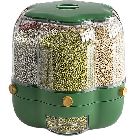 Boîte de Rangement Alimentaire 6,5L 6 Cases Tournantes pour Riz, Céréales et Grains - Récipient Hermétique Grande Capacité pour Cuisine (1/5)
