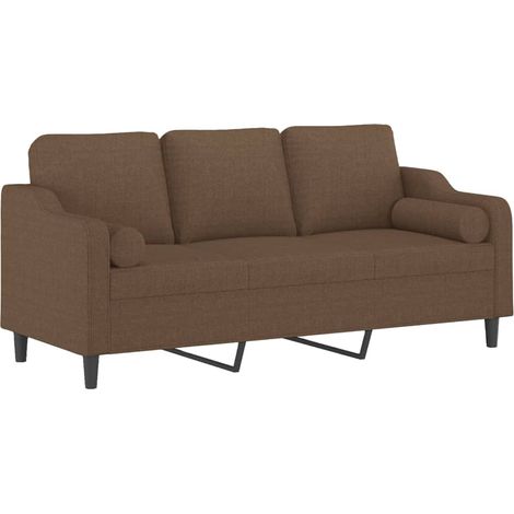 vidaXL Divano a 3 Posti con Cuscini Marrone 180 cm in Tessuto (1/4)
