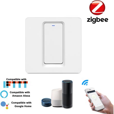 Intelligenter Zigbee-Lichtschalter mit Druckknopf, per Smart Life/Tuya App fernsteuerbar und kompatibel mit Alexa Home für Sprachsteuerung (1/5)