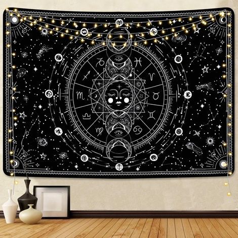 Tapisserie murale Soleil et Lune, Décoration psychédélique - Abstraite Céleste (1/5)