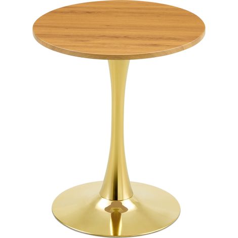 Mesa auxiliar redonda de 60 cm de MDF con efecto madera y base metálica dorada HOMVRA (1/5)