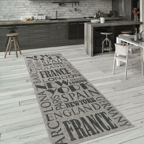 Paco Home Tapis Exterieur Terrasse Balcon Tapis Cuisine Moderne Écriture 80x250 cm, Gris 3 (1/5)