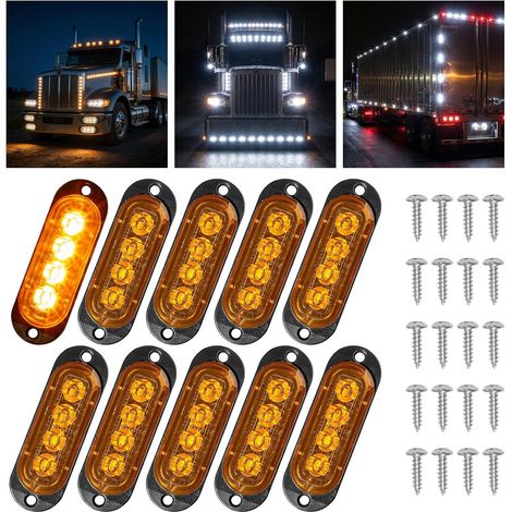 10 Feu de Gabarit Remorque LED 12V - 24V Universels Orange Jaune  Feux de Gabarit Étanches pour Remorque Camion Bus Caravane Signalisation Latérale 4 LED Feux de Position Homologués Route (1/5)