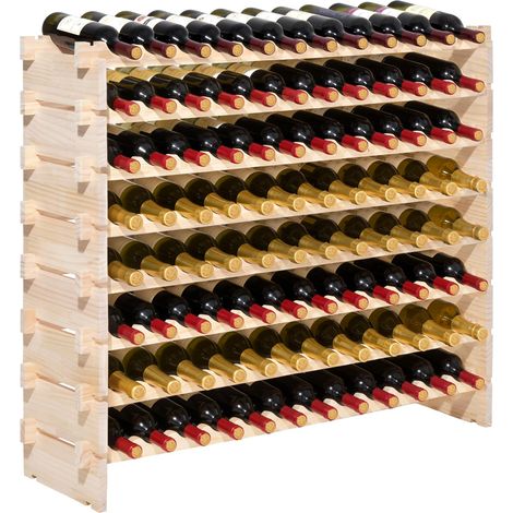 VEVOR Cantinetta Vino in Legno di Pino per 96 Bottiglie 8 Ripiani, Portabottiglie Indipendente con Capacita di Carico Totale di 112 kg, Portabottiglie per Cucina, Cantina, Bar, Sala da Pranzo (1/5)