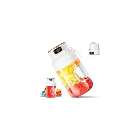 Mezclador portátil de 1000 ml, gran capacidad, recargable por USB, 5 cuchillas, para cocina y exterior, fácil de limpiar (blanco) (1/5)