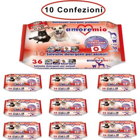 Amore mio salviette detergenti per cani gatti e cuccioli alla clorexidina 10 confezioni da 36 salviette