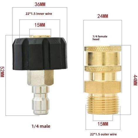Acoplamiento rápido M22 de 14 vueltas con rosca externa de 1/4" para pistolas de agua, compatible con limpiadoras de alta presión, venta al por mayor transfronteriza (22 orificios internos de 1,5 mm,  (1/5)