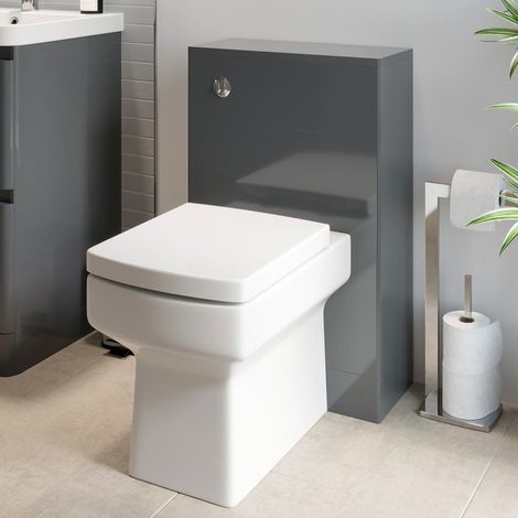 Modern Bathroom Toilet Unit Concealed Cistern Royan WC BTW Soft Close Seat Grey (1/5)