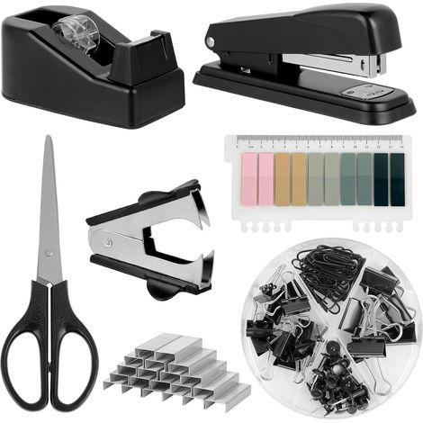 Set de fournitures bureau, comprenant perforatrice, agrafeuse, distributeur de ruban et accessoires de papeterie bureau, idéal pour chaque bureau (1/5)