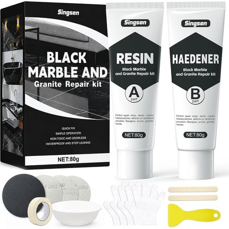 Kit Reparation Carrelage Noirs,Kit Réparation Receveur De Douche Résine Pour Réparer Les Éclats Dans Le Granit, Le Marbre, Les Baignoires, Ainsi Que Les Trous, Les Fissures, Les Interstices Et Les Ray (1/5)