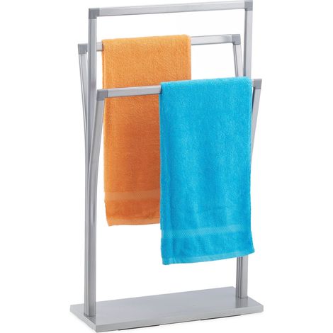 Relaxdays Portatoallas de Pie Triple, Toallero, 86,5 x 50 x 20 cm, Soporte de Toallas para Ducha, Baño y Aseo, Plateado