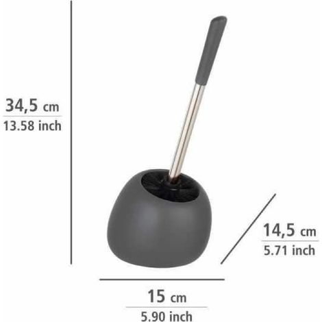 Porte Brosse WC céramique Polaris, Brosse WC noire, Céramique, 5x36x14,5 cm, gris mat (1/4)