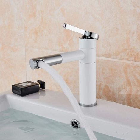 Robinet de lavabo de salle de bain cylindrique noir simple et contemporain, Mitigeur de lavabo - Blanc-Chrome,20cm (1/4)